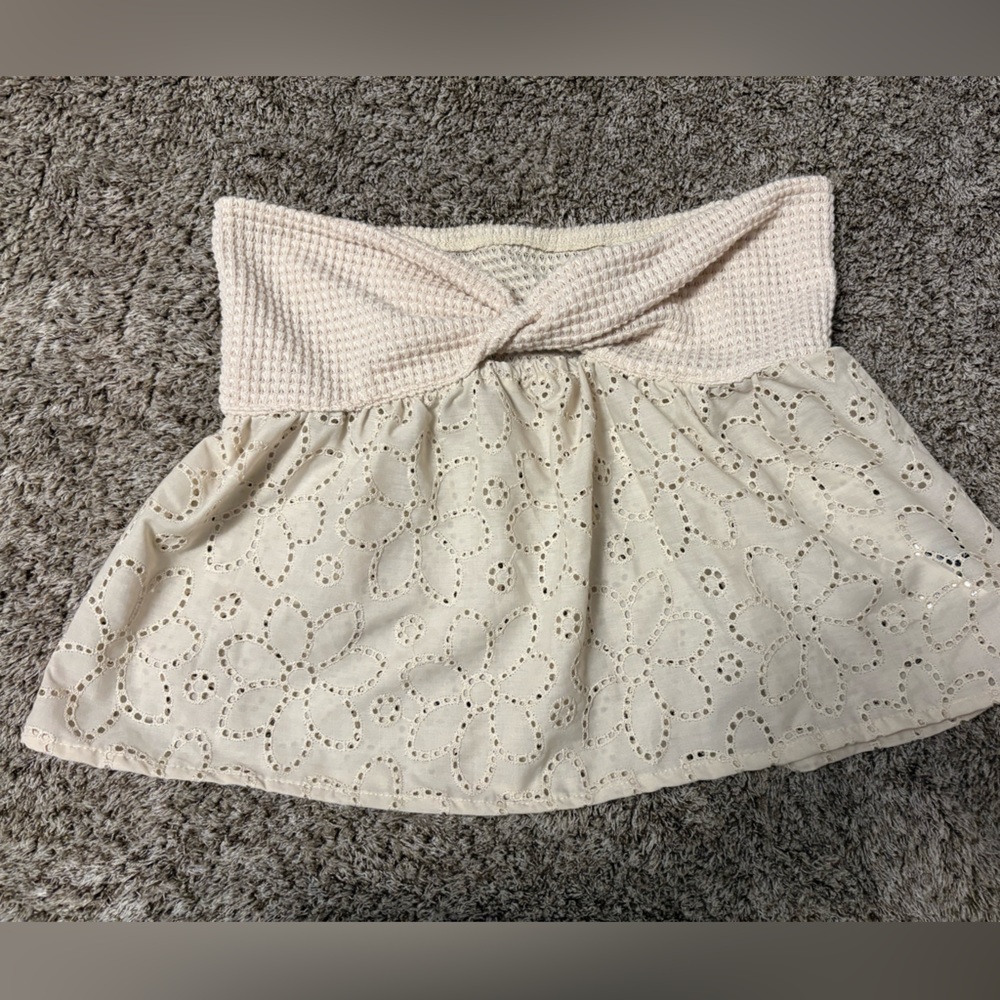 SHEIN Cream Bubble Mini Skirt with Tie‎ Front